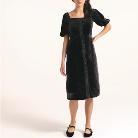 J Crew Puff-sleeve velvet fall winter holiday christmas party dress in black - Picture 3 of 8